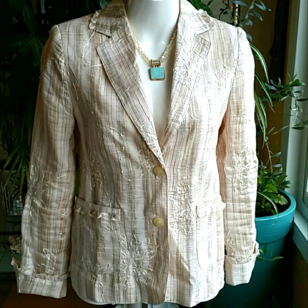 Blue Ice Ivory Embroidered Blazer Jacket Size 6 - Picture 9 of 9